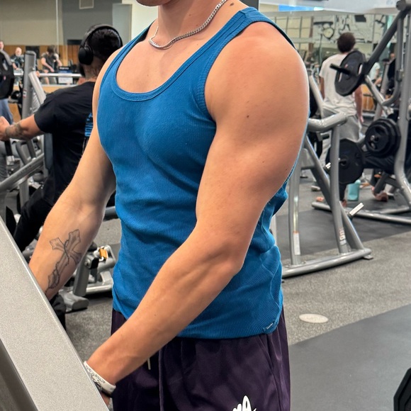 CALVIN KLEIN MEN TEAL BLUE TANK TOP VEST SHIRT COWBOY STEEL RIBBED COTTON ACTIVE - Picture 13 of 16